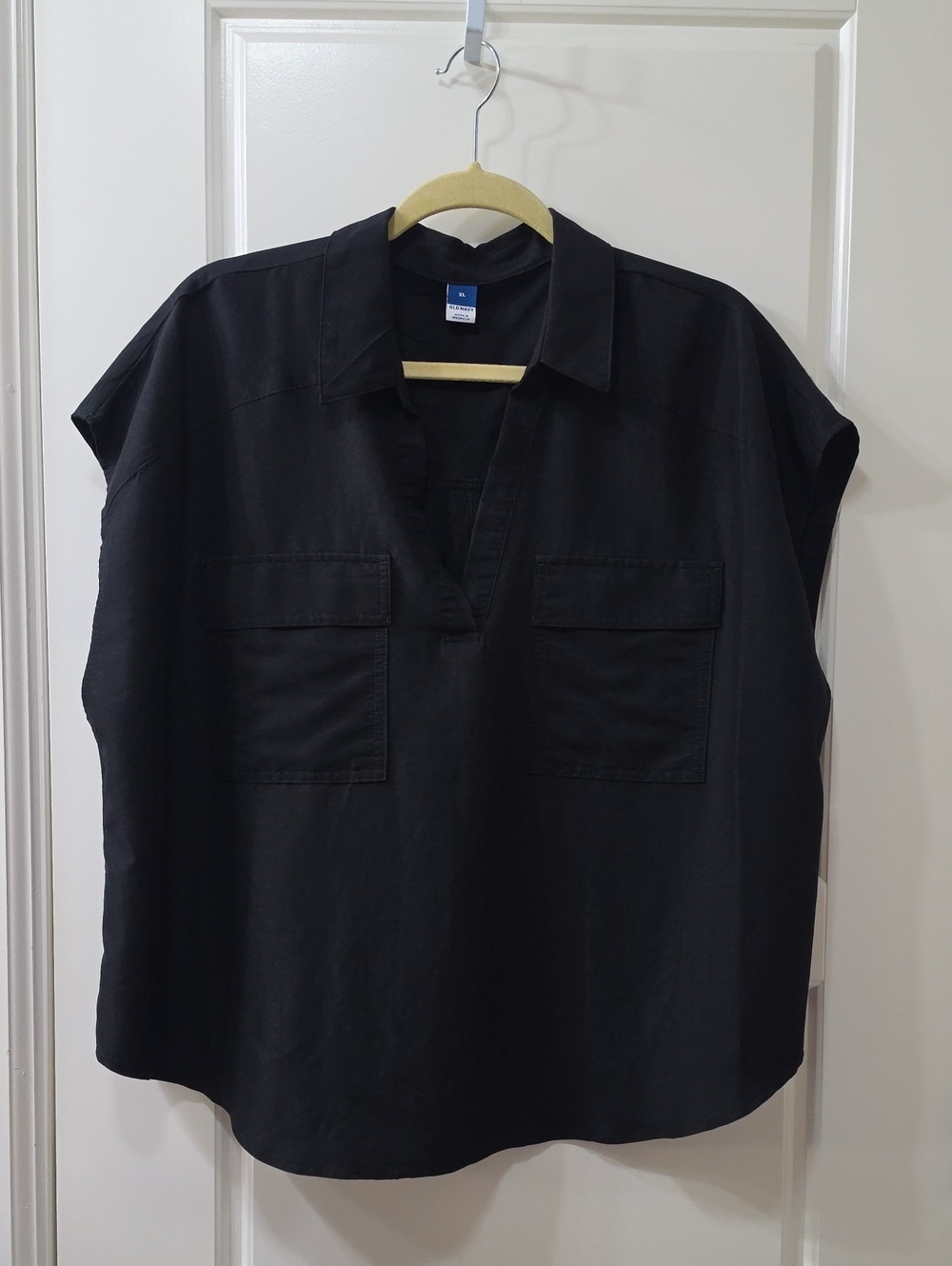 🖤 Black Collared Short‑Sleeve Utility Top – Old Navy Minimalist  XL 🖤